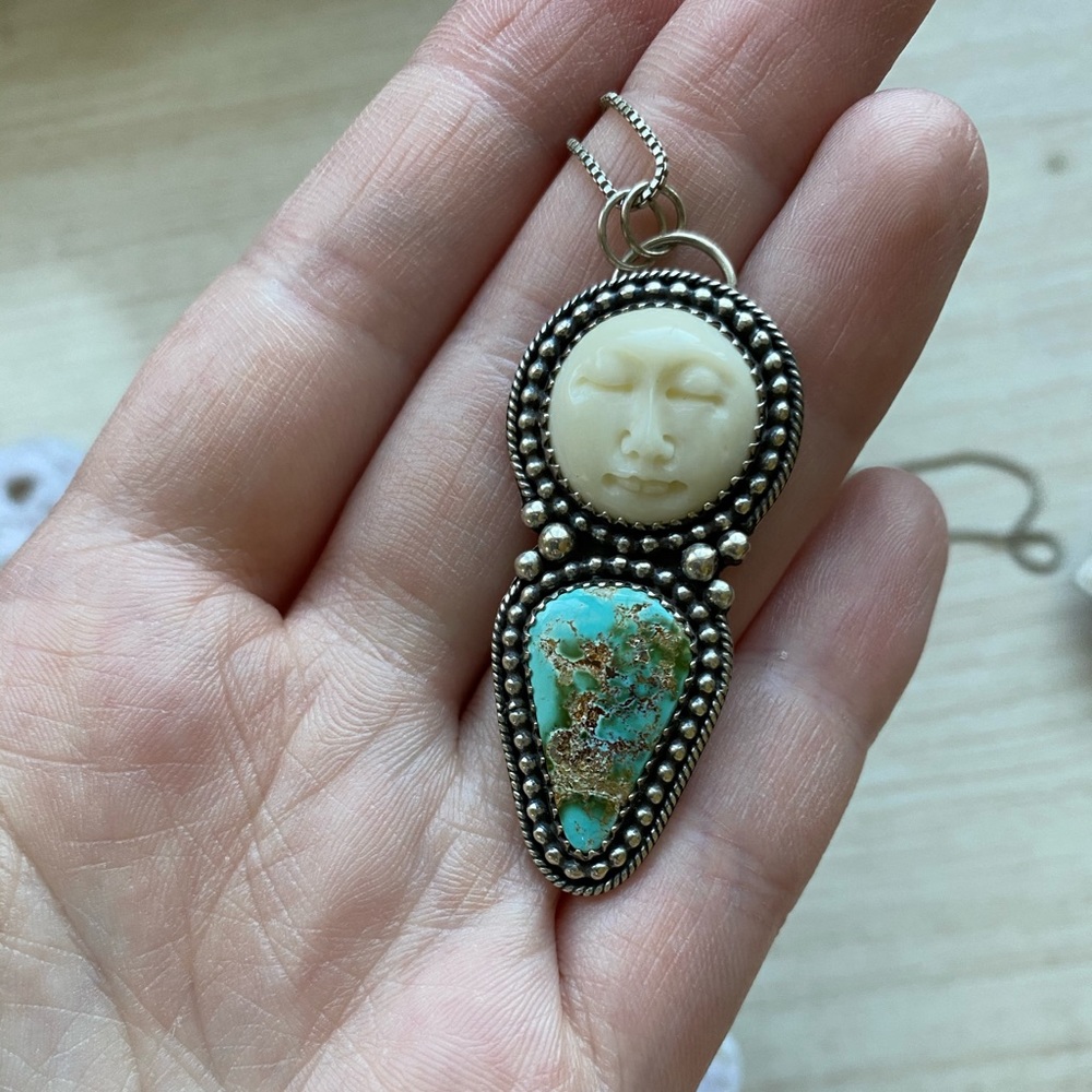 Moon royston turquoise sterling silver necklace